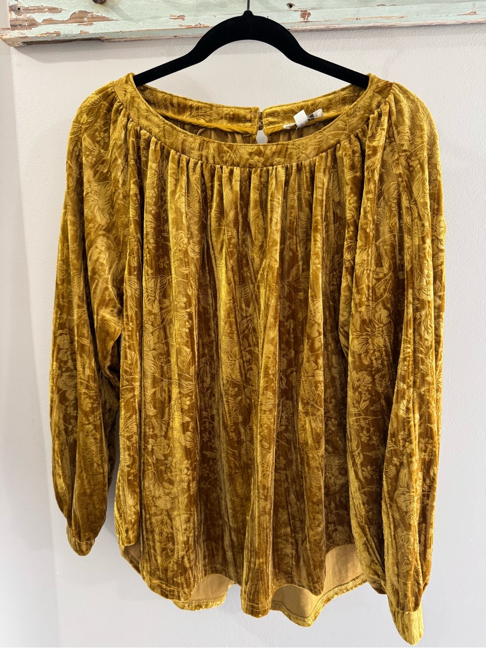 Umgee Mustard Velvet Burnout Peasant Blouse